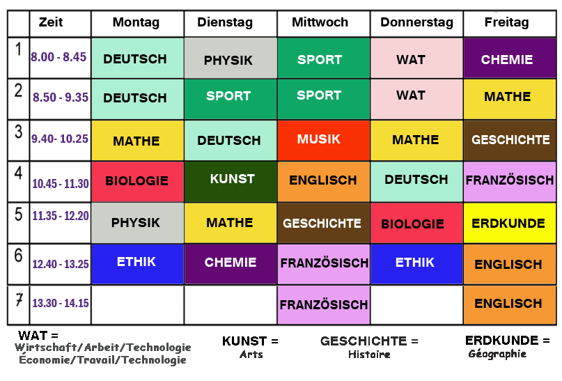 Un emploi du temps d'un lyce allemand