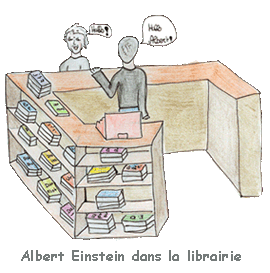 Albert Einstein dans la librairie.