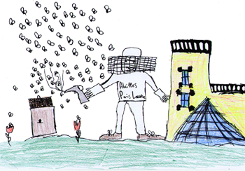 Apiculteur près d'une ruche portant un équipement de protection formé d'une combinaison avec des gants et d'un voile autour du visage