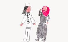 Ärztin mit Frau mit Kopftuch