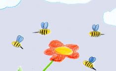 Fliegende Bienen um eine Blume
