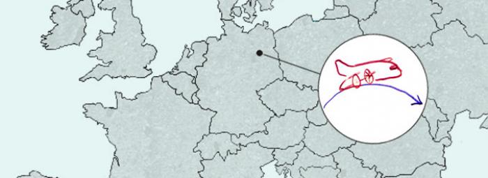 Europakarte mit Berlin. Ein Flugzeug als Symbol der Stiftung Luftbrückendank