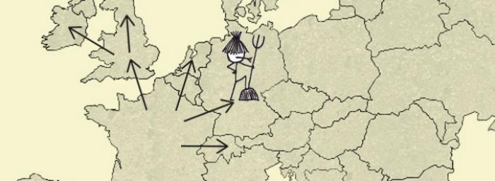 Europa-Karte neue Berufe durch die Hugenotten
