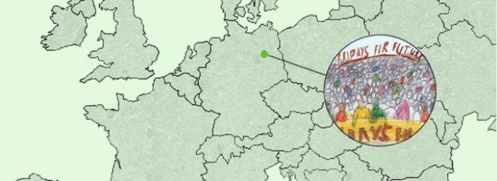 Carte de l'Europe avec Berlin où ont lieu des marches pour le climat