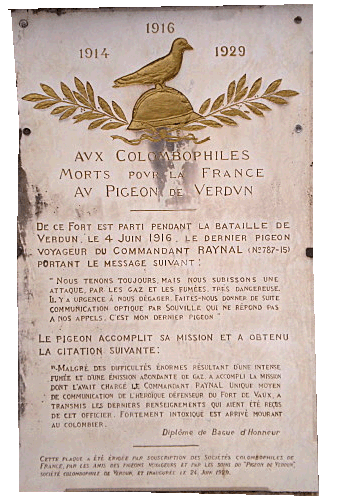 tableau d'honneur du dernier pigeon de Verdun