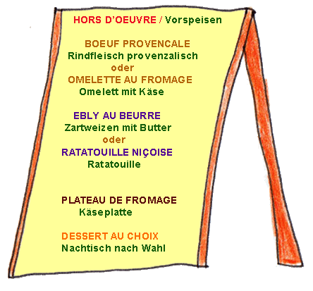 Schulkantine in Frankreich - Speisekarte 