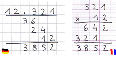 Multiplikationen - Bei größeren Zahlen rechnet man in Frankreich anders