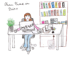 dessin d'une femme à son bureau